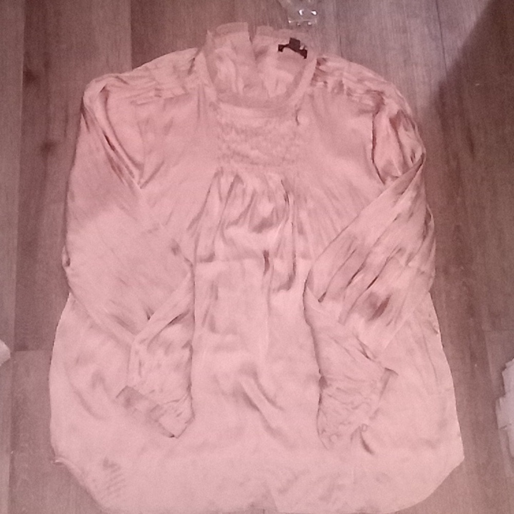 NWT: J CREW: RUFFLENECK DRAPEY TOP, SATIN, MAUVE PINK.